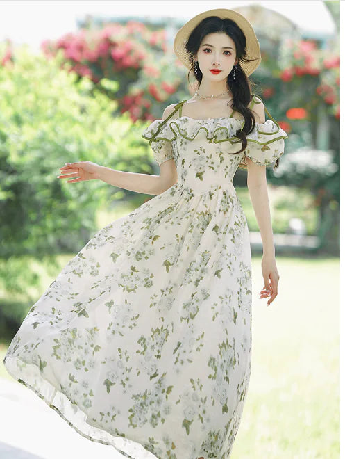 Summer Green Floral Dress for Women