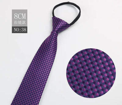 Black Men's Tie - Blue Striped Business Zipper Tie