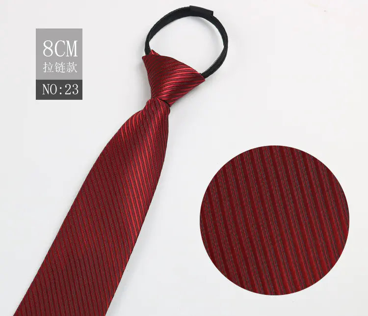 Black Men's Tie - Blue Striped Business Zipper Tie