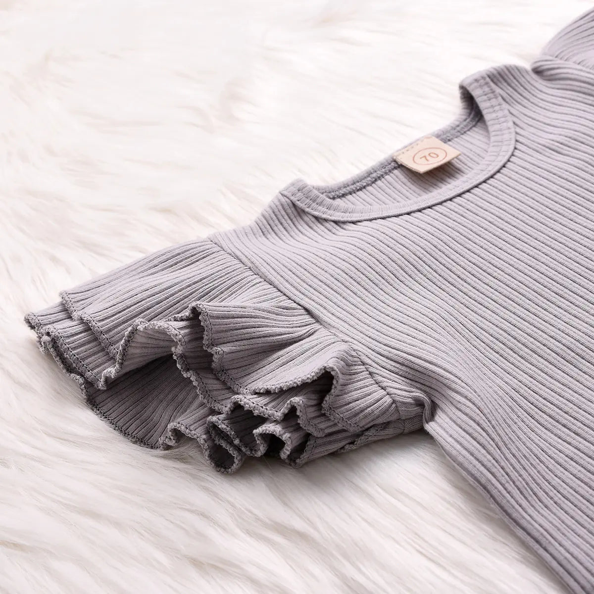 Gray Cotton Ribbed Set with Solid Top and Floral Overalls