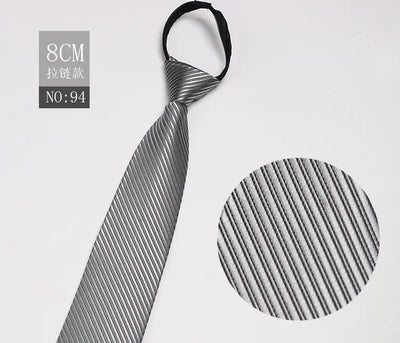 Black Men's Tie - Blue Striped Business Zipper Tie