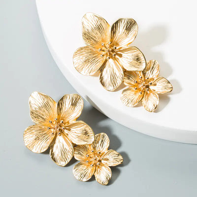 Gold Petal Flower Earrings for Women