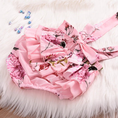 Gray Cotton Ribbed Set with Solid Top and Floral Overalls