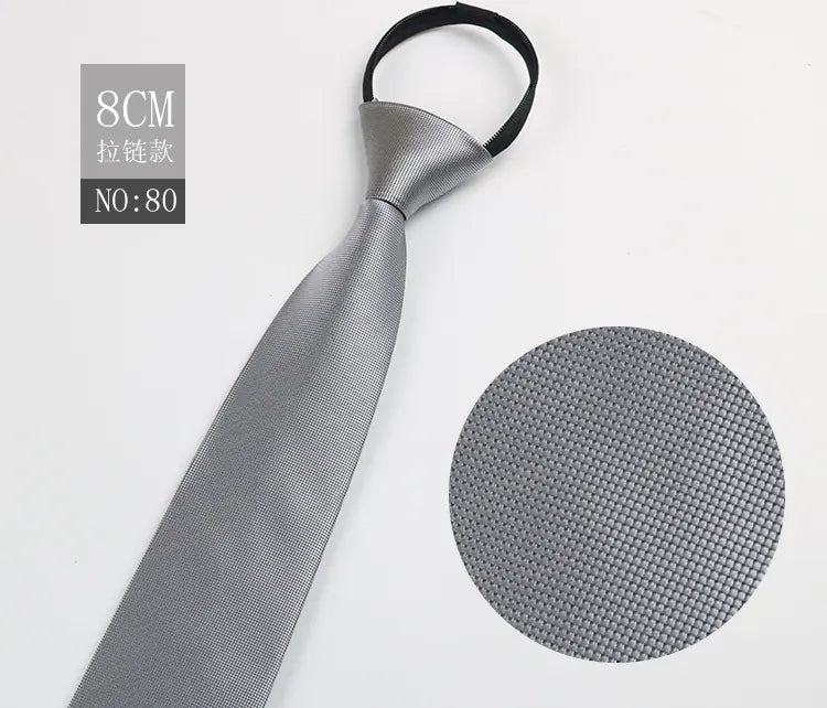 Black Men's Tie - Blue Striped Business Zipper Tie