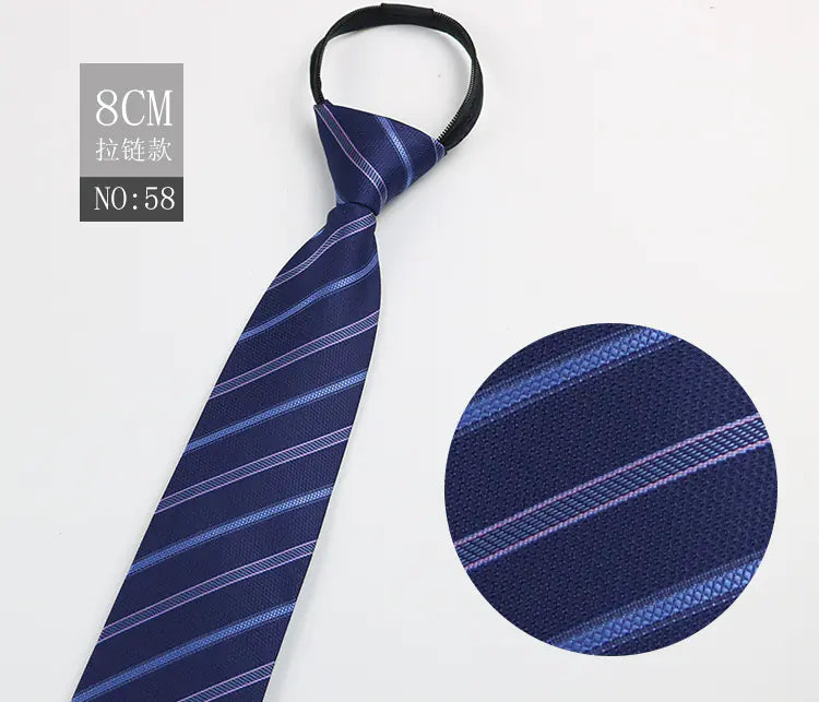 Black Men's Tie - Blue Striped Business Zipper Tie