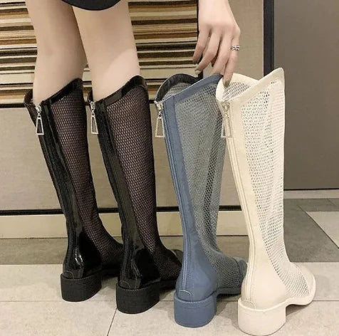 Hollow Breathable Thick Heel Ankle Boots