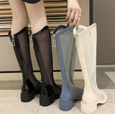 Hollow Breathable Thick Heel Ankle Boots