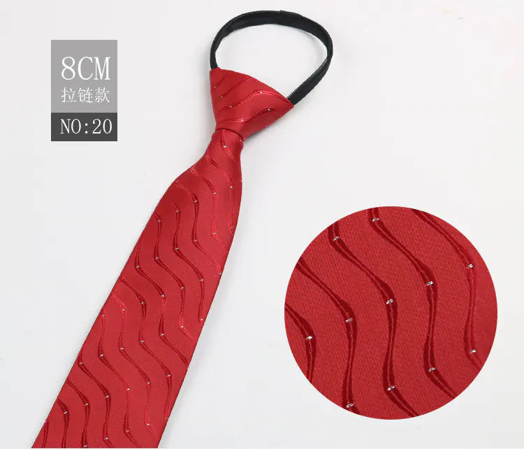 Black Men's Tie - Blue Striped Business Zipper Tie