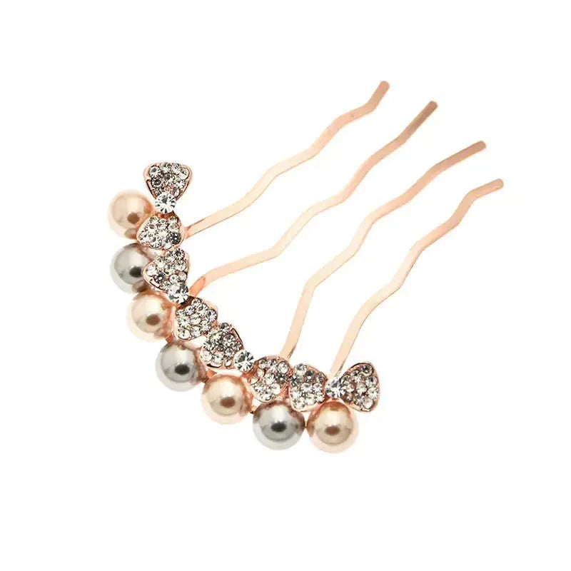 Korean Pearl Four-Tooth Comb with Bowknot Hair Accessory