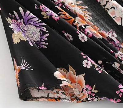 Women's Black Bohemian Printed Kimono Robe