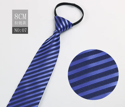 Black Men's Tie - Blue Striped Business Zipper Tie