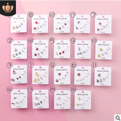 925 Silver Stud Earrings Set with Zirconia and Fruit Design