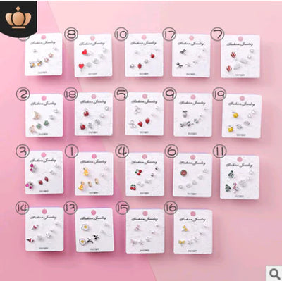 925 Silver Stud Earrings Set with Zirconia and Fruit Design