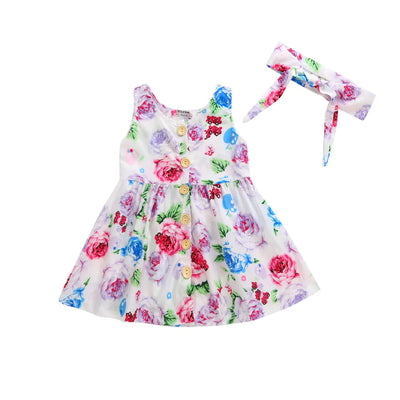 Floral Dress with Girls' Hair Band