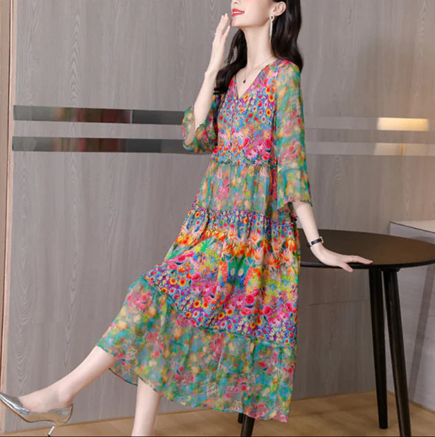 Floral Dress - 2023 Spring Loose Silk Maxi Dress
