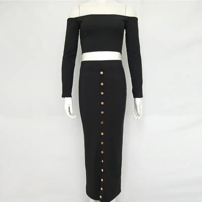 One-Shoulder Two-Piece Set with Studded Skirt & Tee