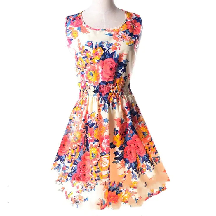 Plus Size Floral Chiffon Sleeveless Dress