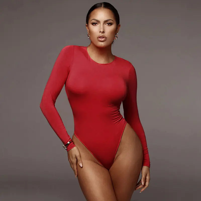 2023 Winter Women's Solid Color Long Sleeve Bodysuit