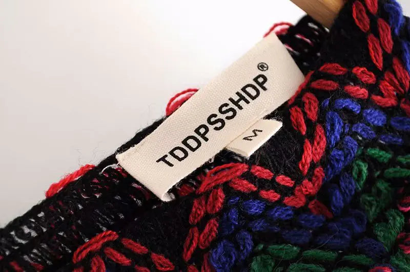 Irregular V-Neck Knit Sweater with Fringe Shawl