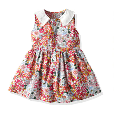 Girls' Vintage Floral Dress - Sleeveless Summer Style