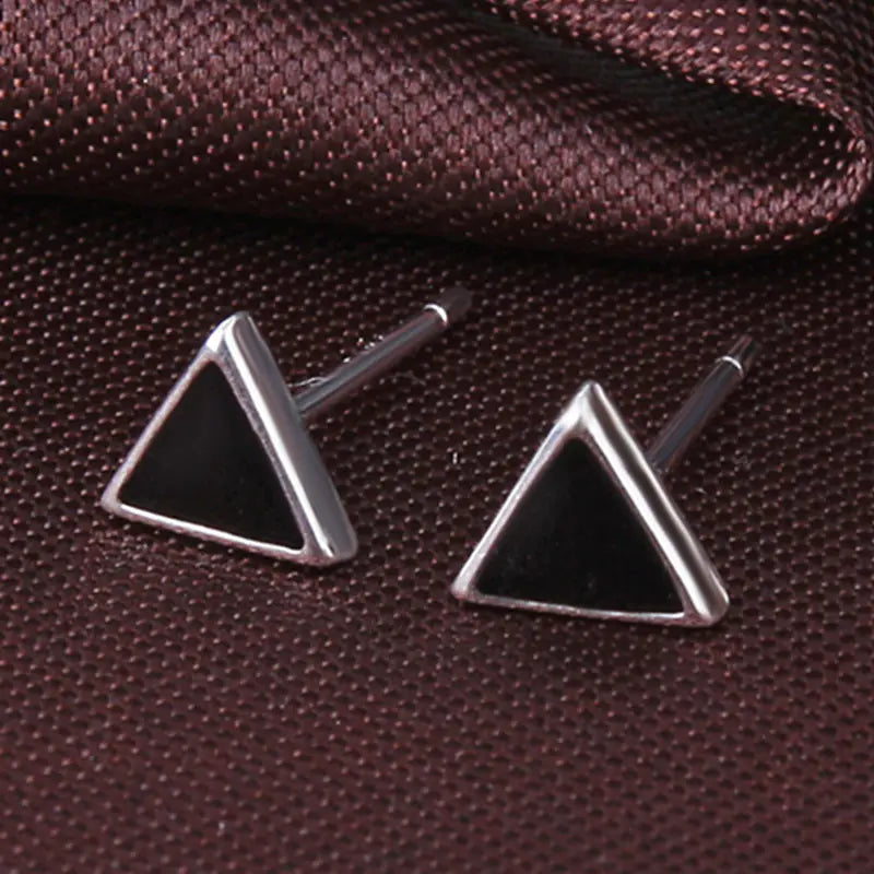 S925 Silver Triangle Stud Earrings with Black Resin