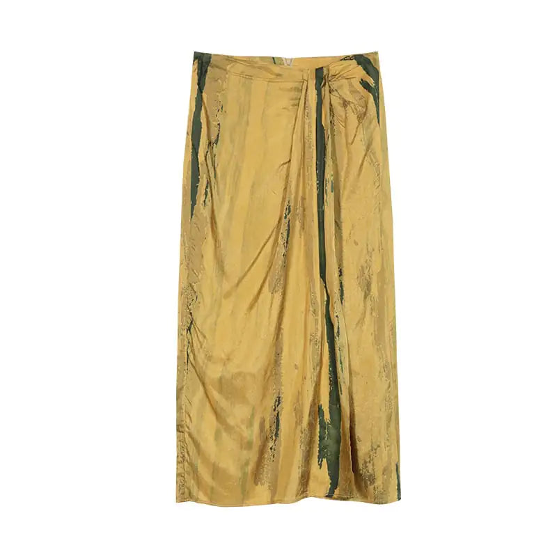 Retro Design Oil Painting Print Slit Skirt