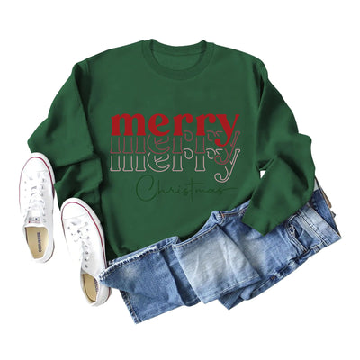 Letter Print Round Neck Long Sleeve Christmas Sweater