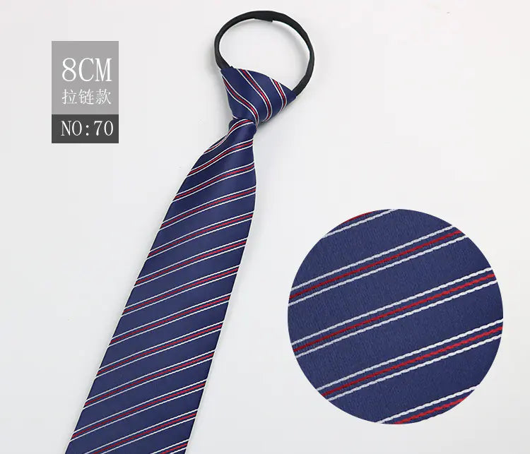 Black Men's Tie - Blue Striped Business Zipper Tie