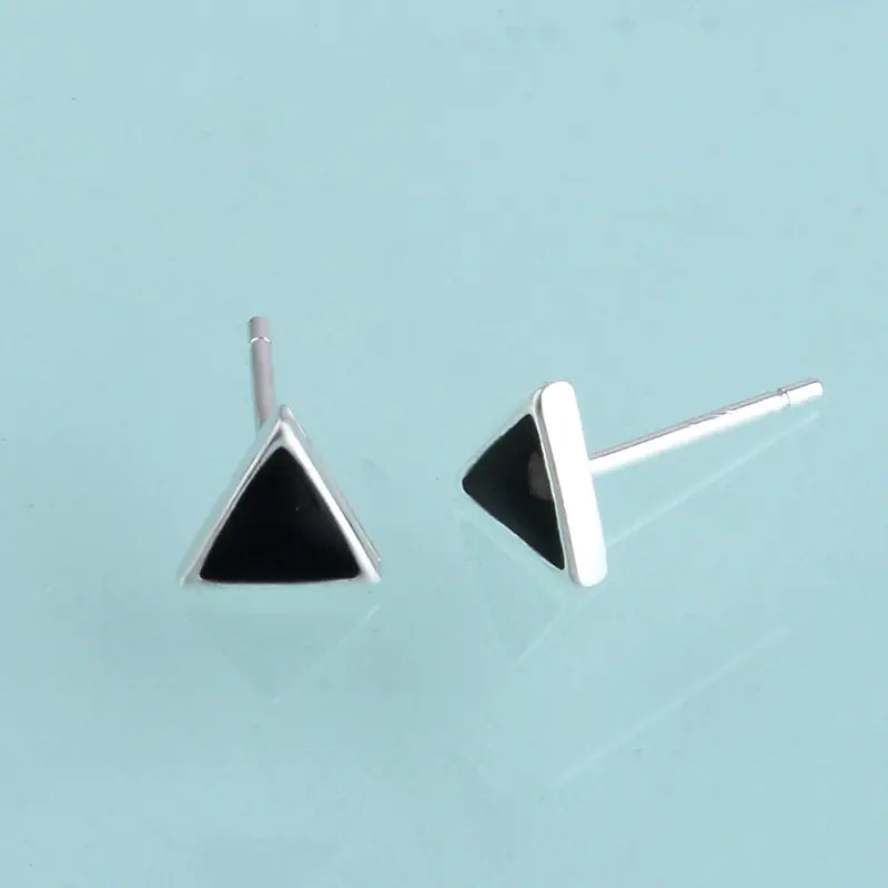 S925 Silver Triangle Stud Earrings with Black Resin