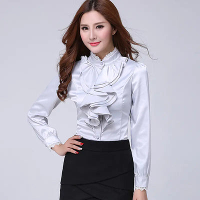Pink Ruffled Collar Long Sleeve Shirt for Women