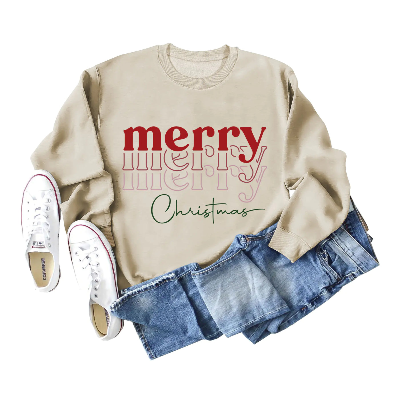 Letter Print Round Neck Long Sleeve Christmas Sweater