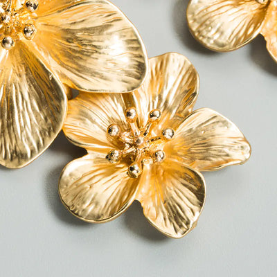 Gold Petal Flower Earrings for Women