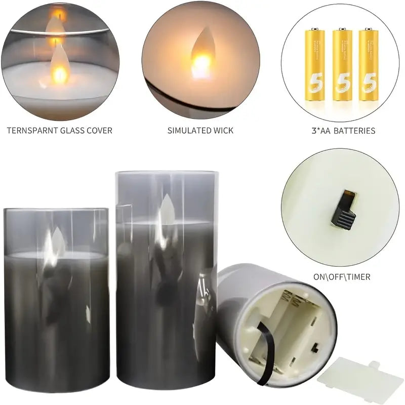 Set of 3 LED Flameless Flickering Candles for Decor