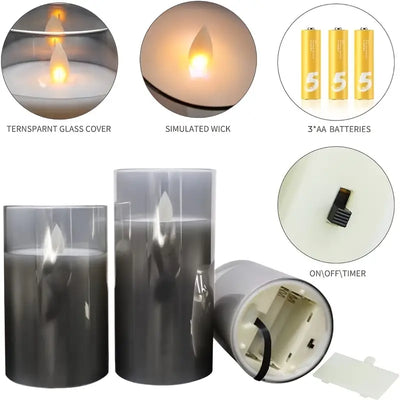 Set of 3 LED Flameless Flickering Candles for Decor