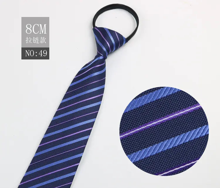 Black Men's Tie - Blue Striped Business Zipper Tie