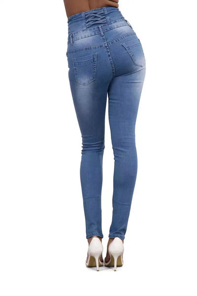 Blue High Waist Skinny Jeans with Slash Pockets
