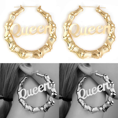 Bamboo Letter Earrings - Oversized Queen Hoop Earrings
