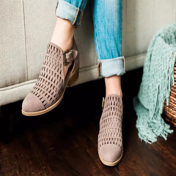 Mid-Heel Sandals with Hollow Toe Design