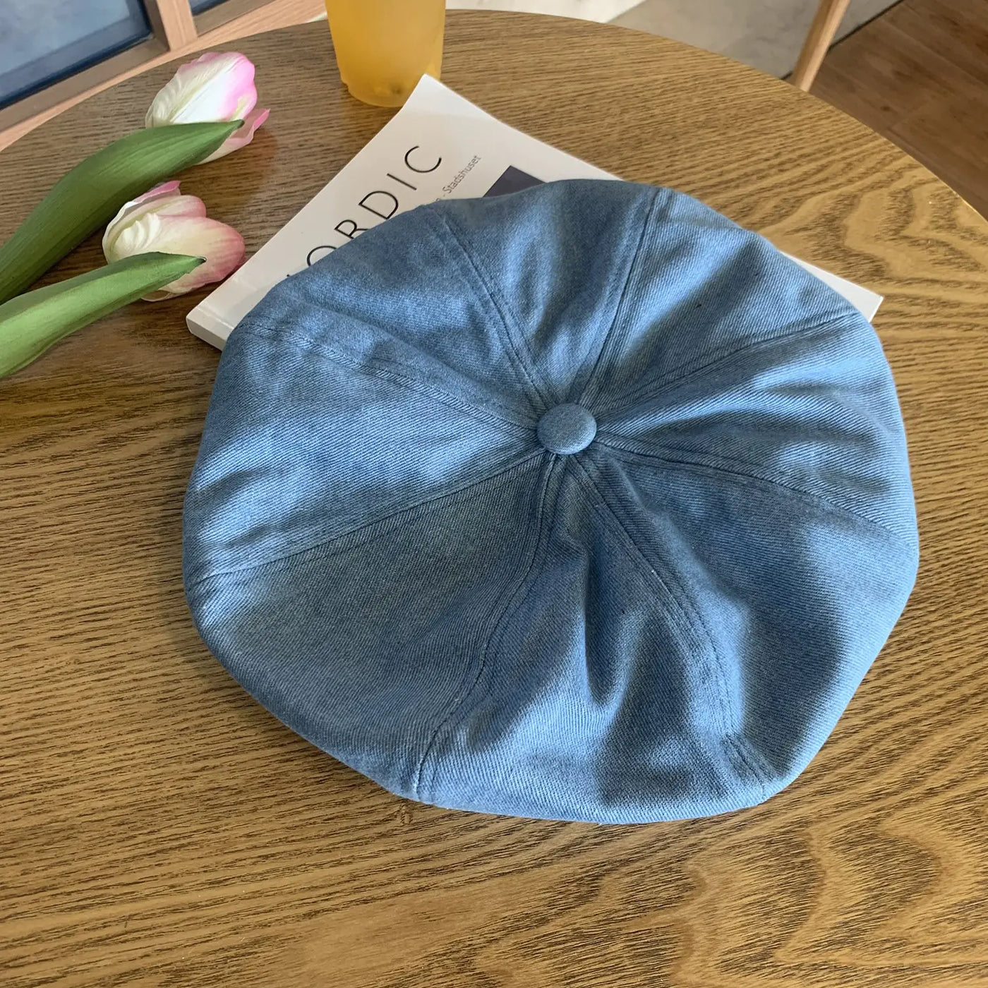 Blue Denim Beret for Women - Large Head Size