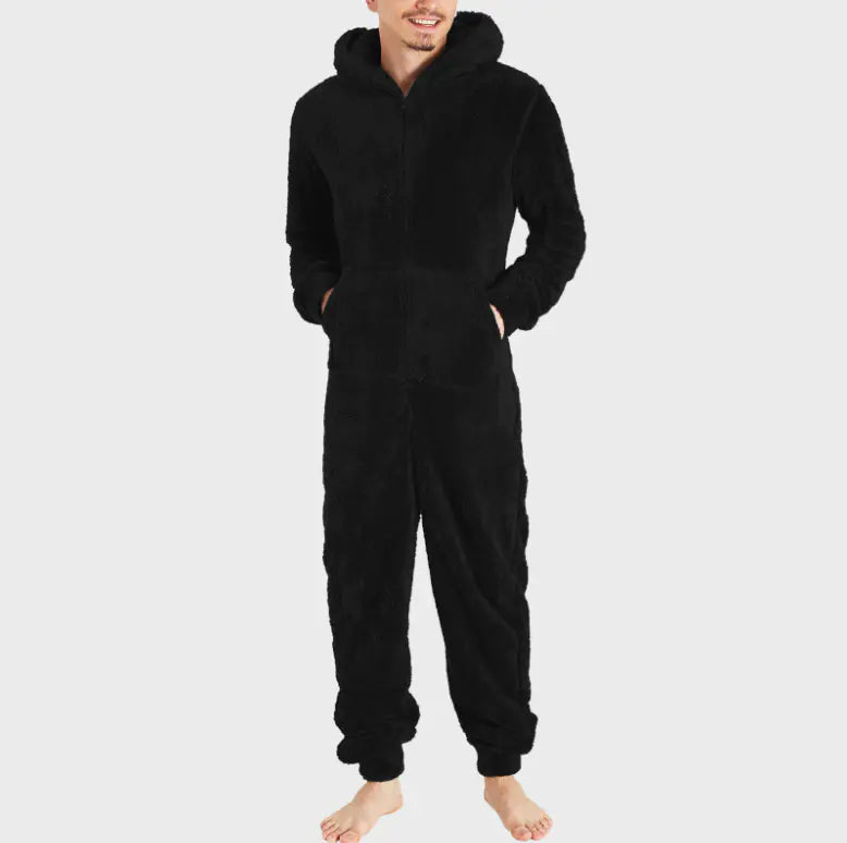 2023 Men's Thick Fleece Hooded Jumpsuit Pajamas