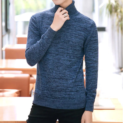 Men's Solid Color High Neck Long Sleeve Sweater