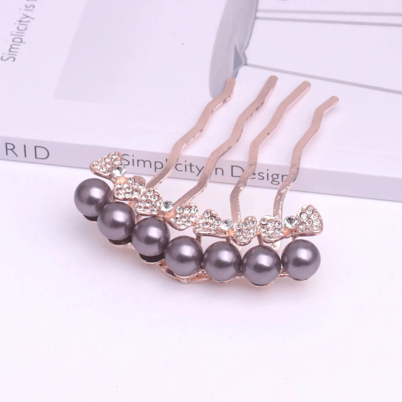 Korean Pearl Four-Tooth Comb with Bowknot Hair Accessory