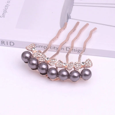 Korean Pearl Four-Tooth Comb with Bowknot Hair Accessory