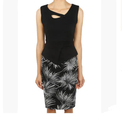Floral Patchwork Plus Size Sleeveless Pencil Dress