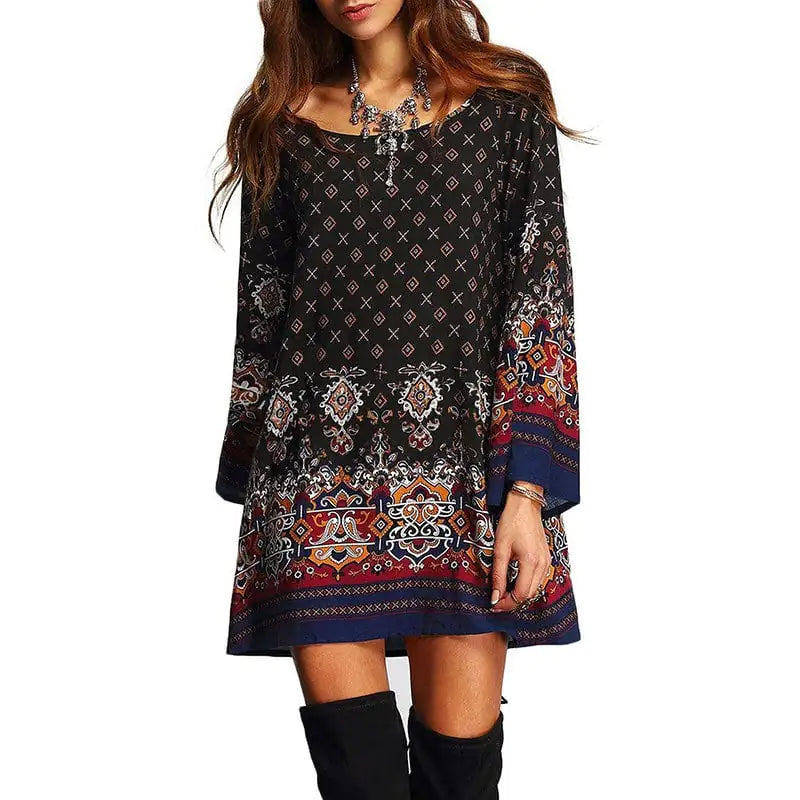 Plus Size Loose Sleeve Floral Print Dress
