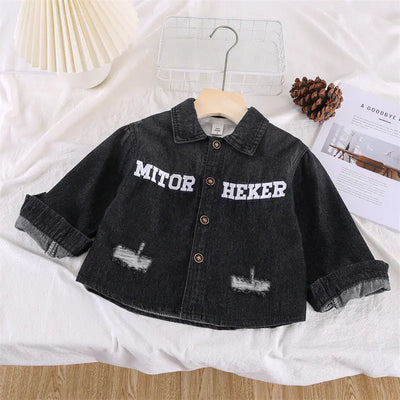 2023 Fall Boys' Casual Denim Shirt with Embroidery