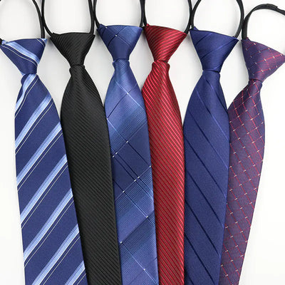 Black Men's Tie - Blue Striped Business Zipper Tie