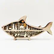 Wooden Fish Carving - Creative Ocean Art Desktop Decor