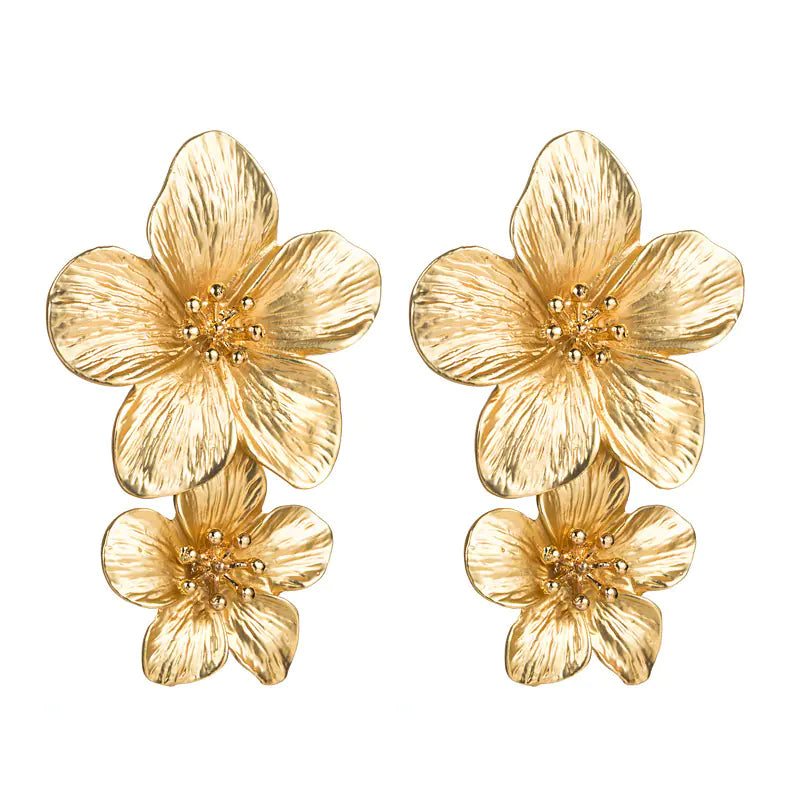 Gold Petal Flower Earrings for Women