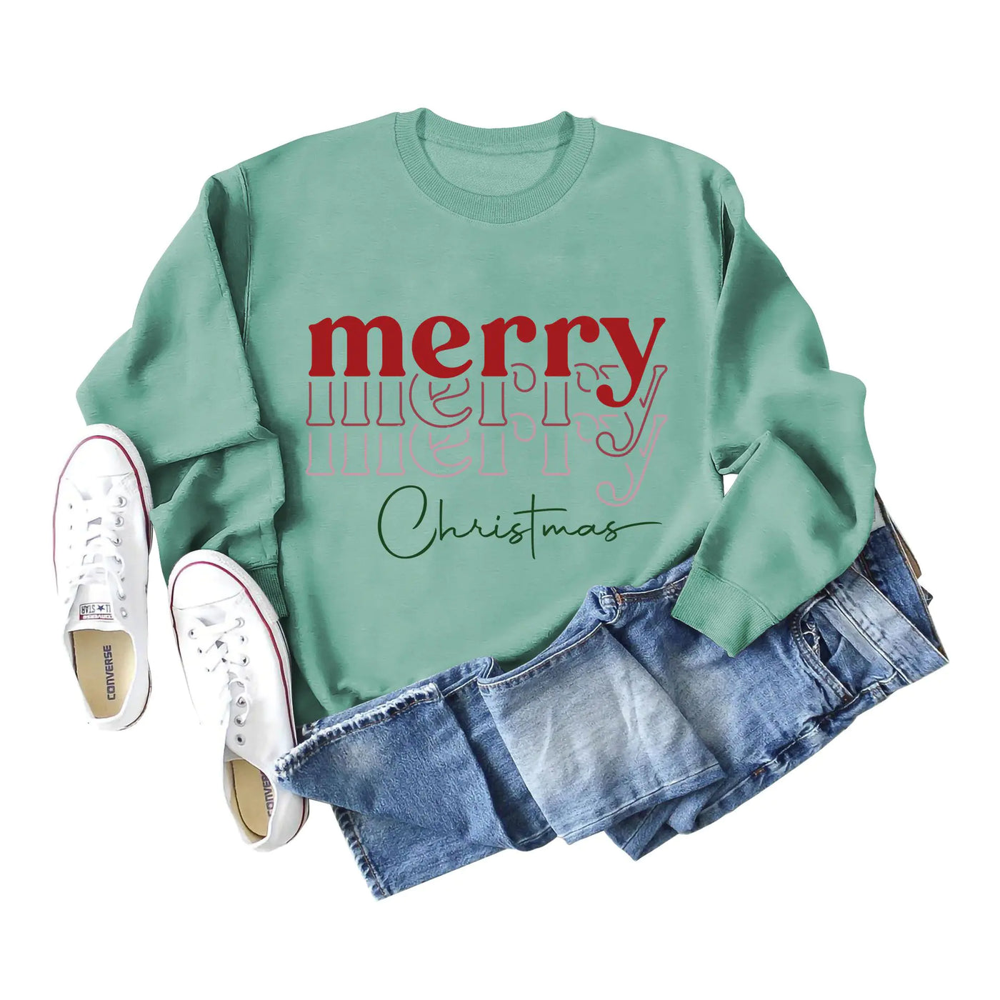 Letter Print Round Neck Long Sleeve Christmas Sweater